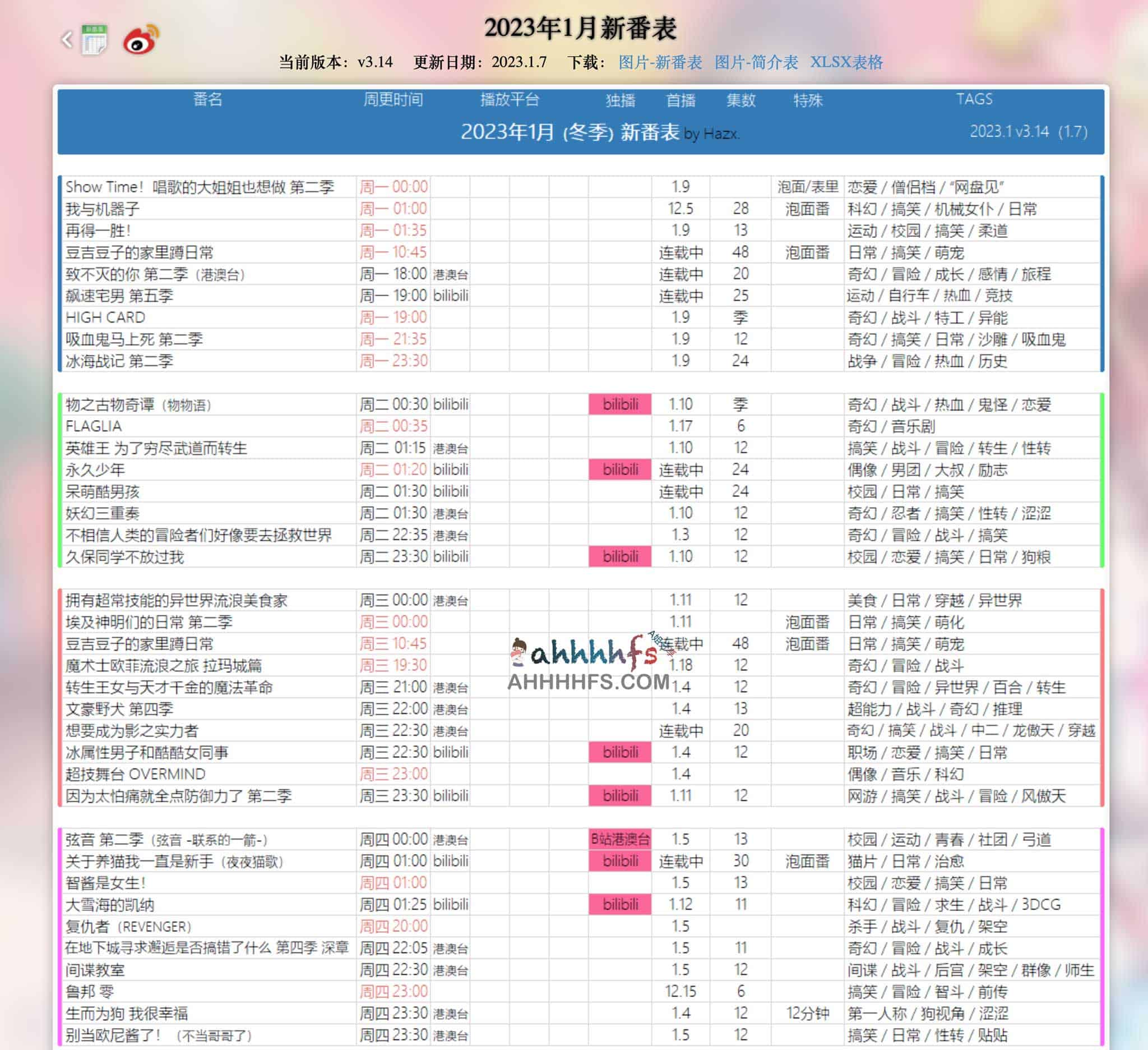 高质量实用追番表-动漫新番表 byHazx