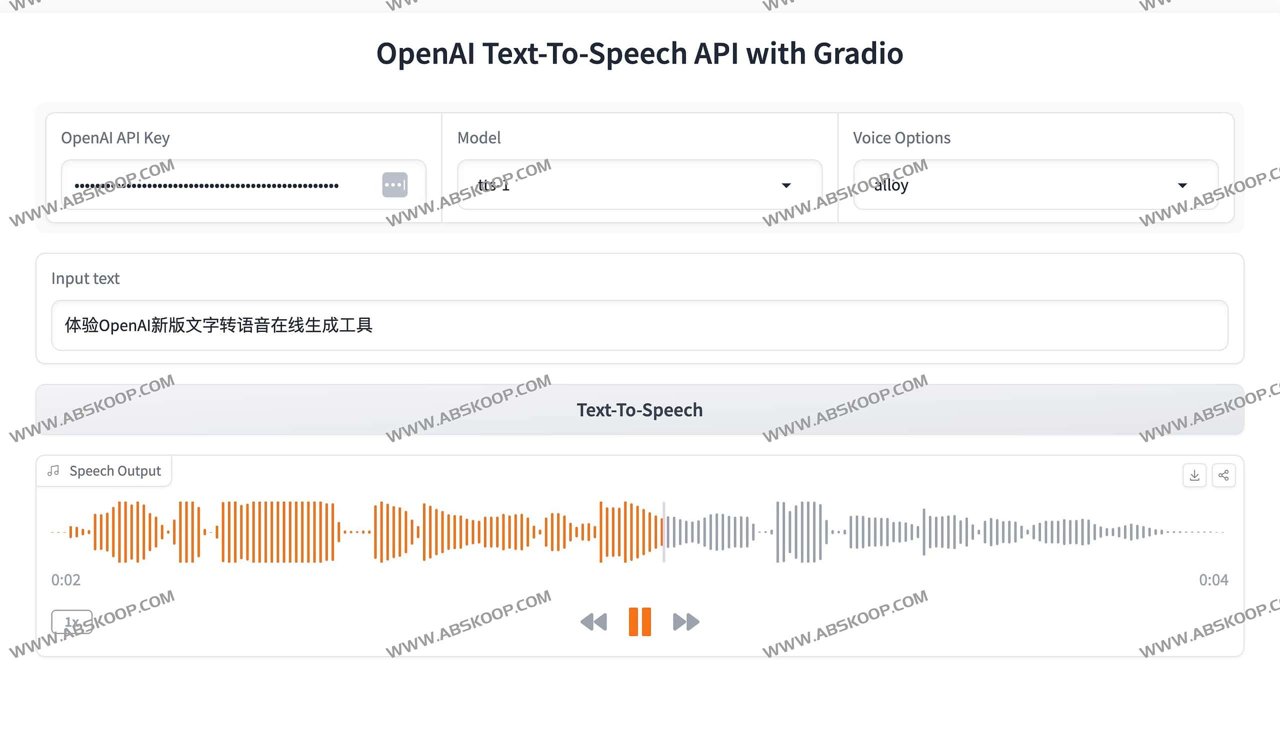 图片[1]-OpenAI TTS New 文字转语音在线生成工具-OpenAI Text-To-Speech API with Gradio-资源网