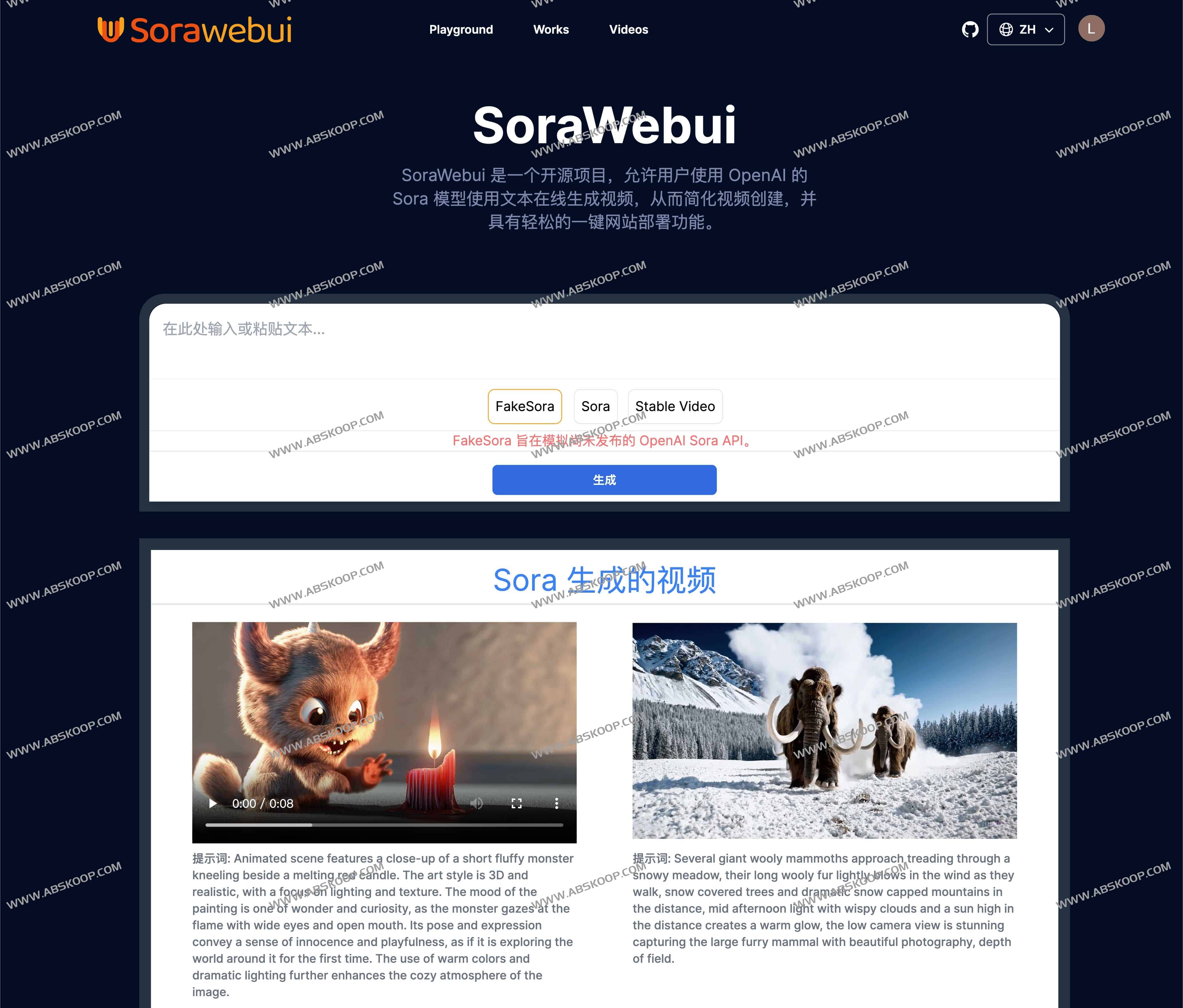 SoraWebui-开源 Sora Web 客户端 文本在线生成视频