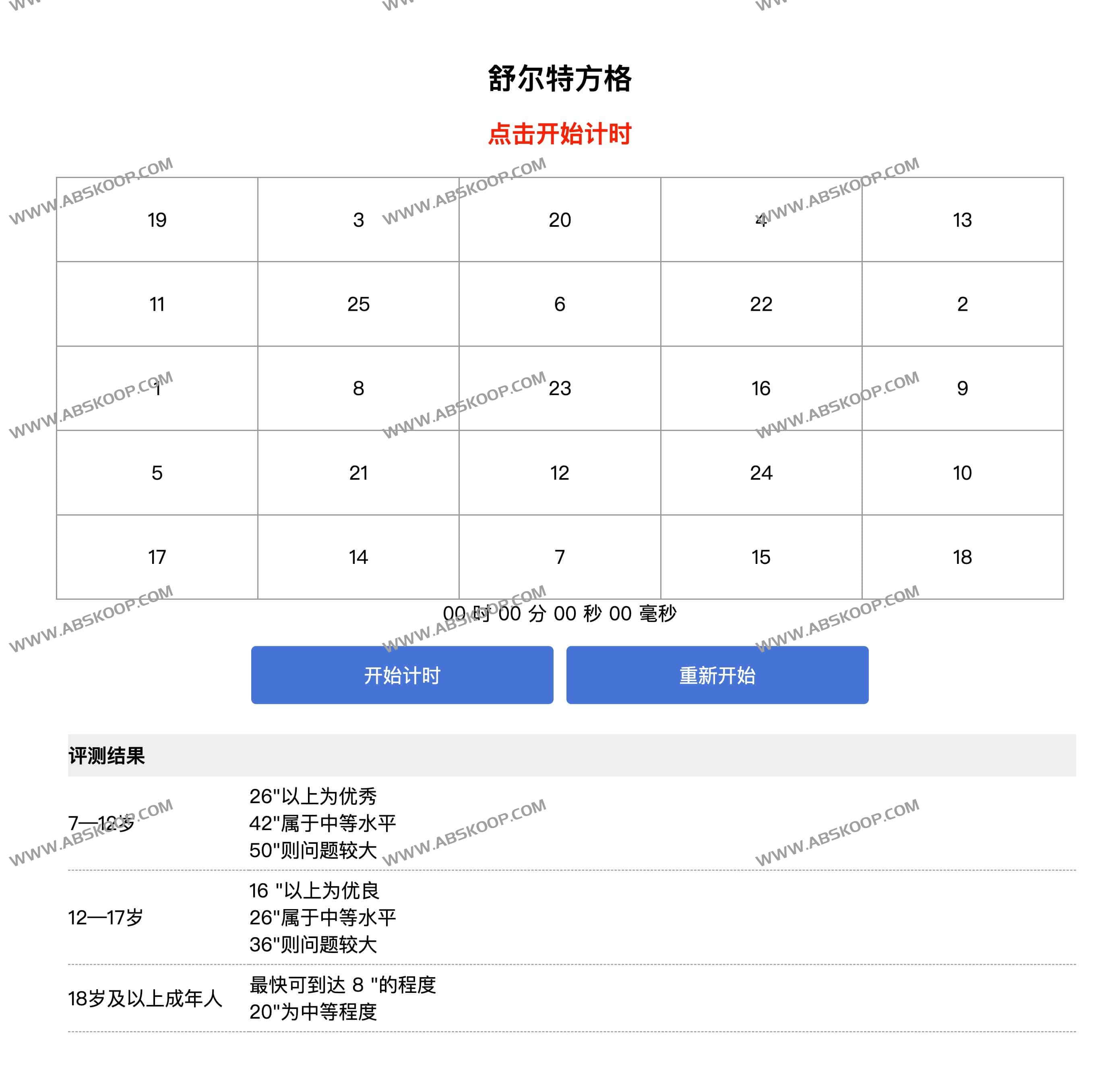 图片[1]-舒尔特方格在线测试-注意力测试训练游戏-资源网