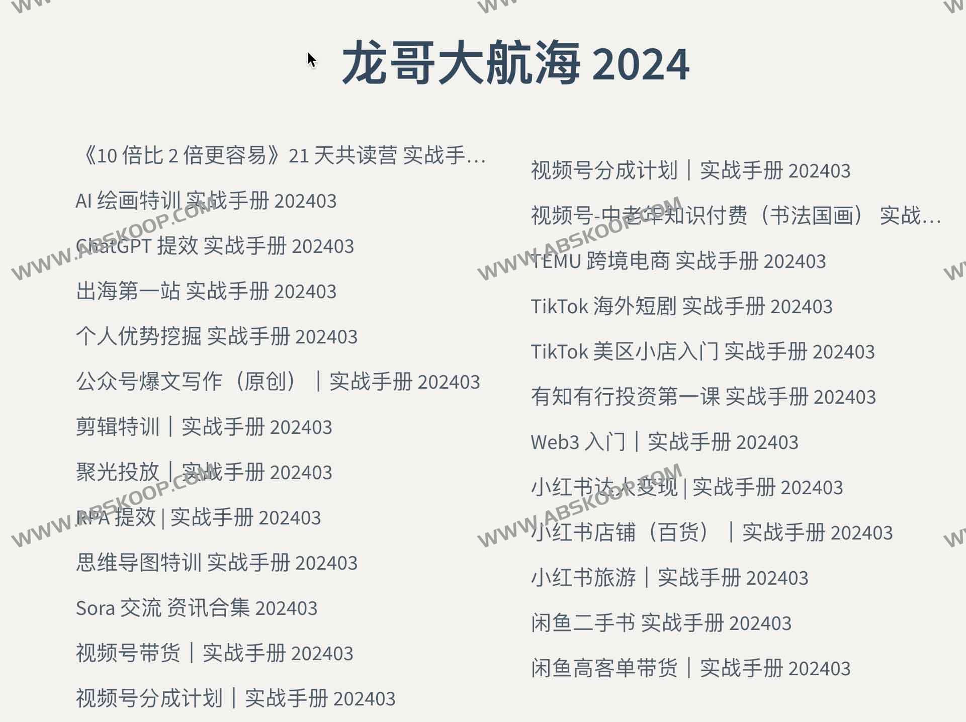 免费生财有术大航海文档资源 出海手册：龙哥大航海 2024